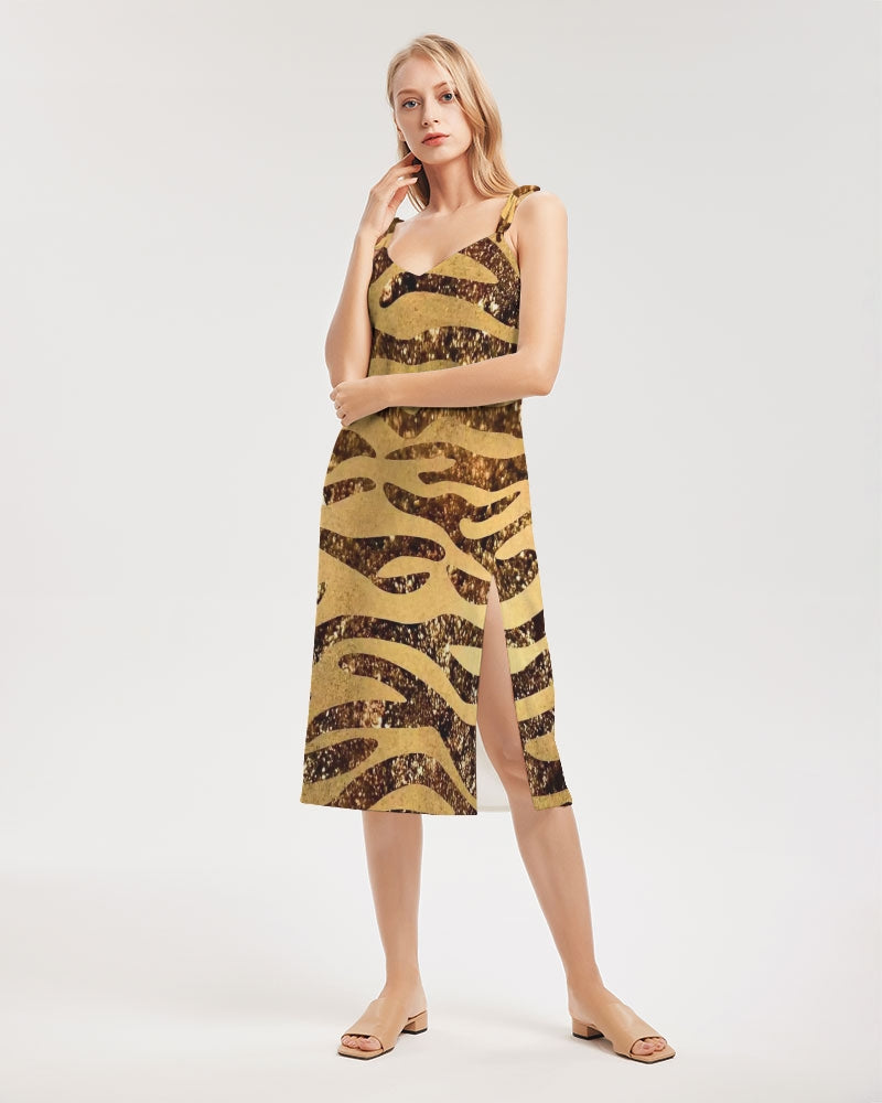 Golden Taz Women's Tie Strap Split Dress - IAKAM