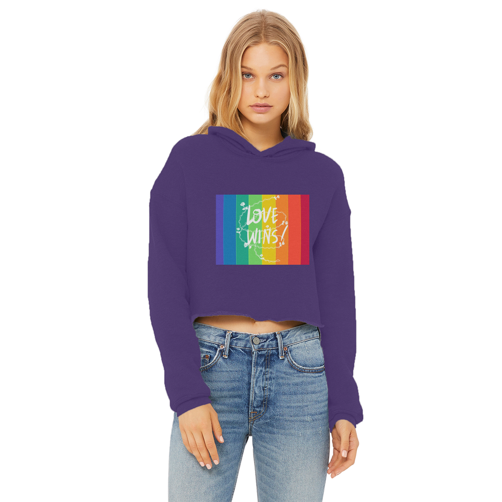 Love Wins Ladies Cropped Raw Edge Hoodie - IAKAM