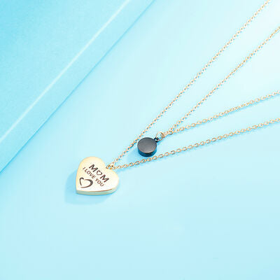 Stainless Steel Double-Layered Heart Pendant Necklace - IAKAM