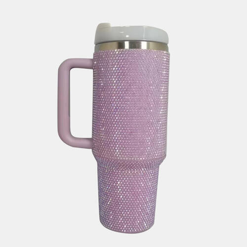 Rhinestone Stainless Steel Tumbler with Straw - IAKAM