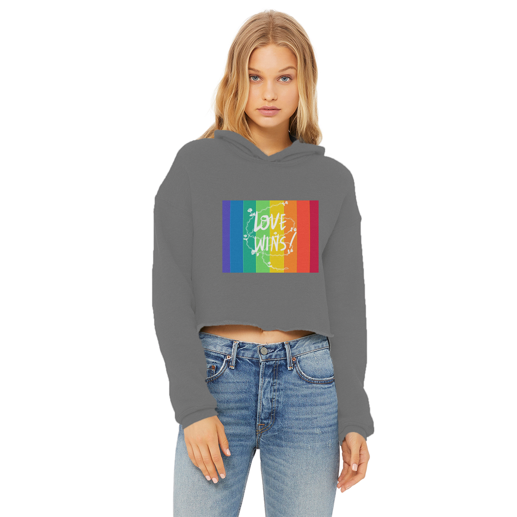 Love Wins Ladies Cropped Raw Edge Hoodie - IAKAM