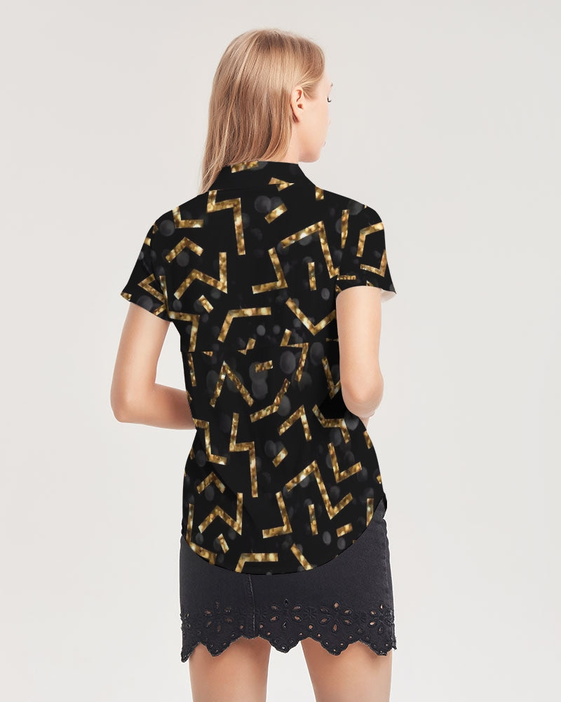 Pixie Night Women's Short Sleeve Button Up - IAKAM