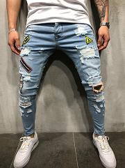Men Demin embroidery skinny jeans - IAKAM