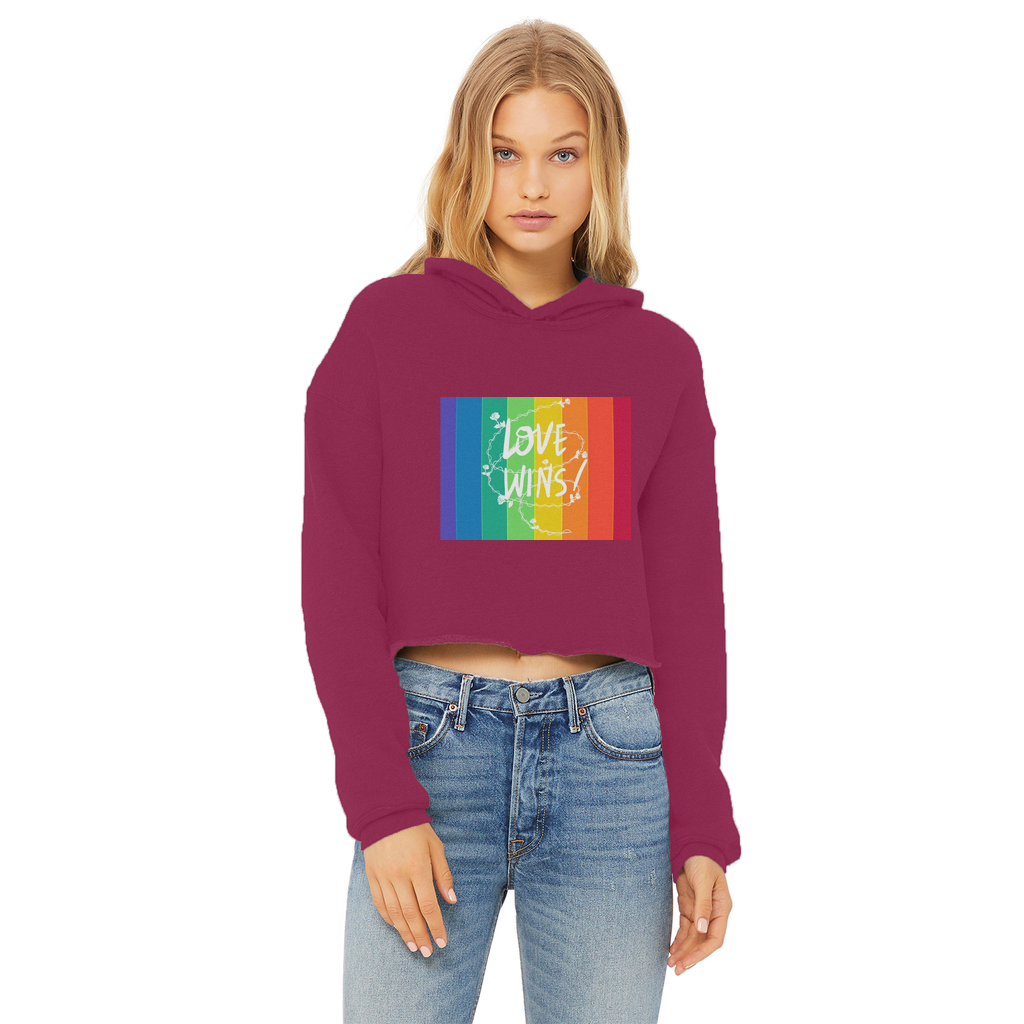 Love Wins Ladies Cropped Raw Edge Hoodie - IAKAM