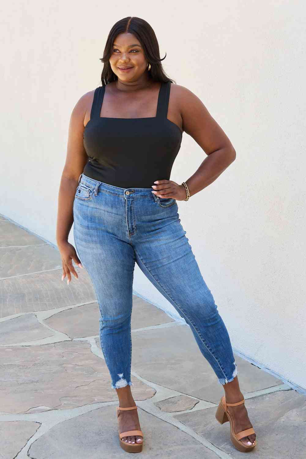 Kancan Lindsay Full Size Raw Hem High Rise Skinny Jeans - IAKAM