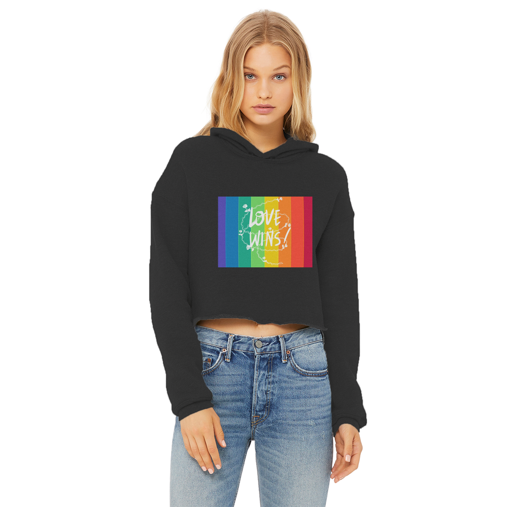 Love Wins Ladies Cropped Raw Edge Hoodie - IAKAM