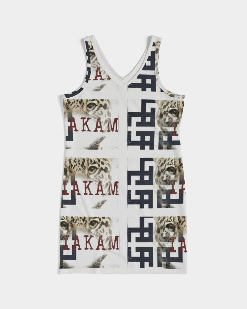 Co Kam Women's All-Over PrintRib Knit V Neck Mini Dress