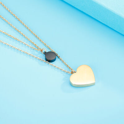 Stainless Steel Double-Layered Heart Pendant Necklace - IAKAM