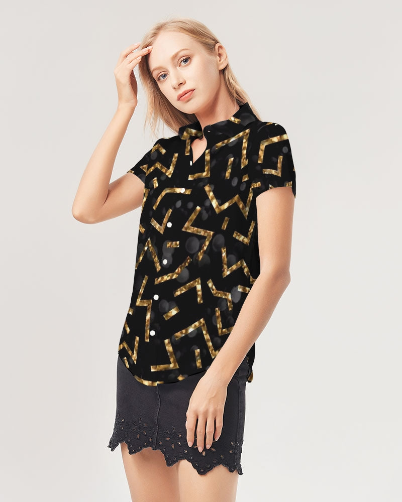 Pixie Night Women's Short Sleeve Button Up - IAKAM