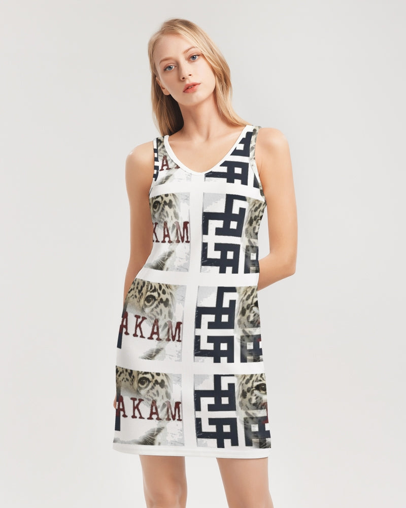 Co Kam Women's All-Over PrintRib Knit V Neck Mini Dress