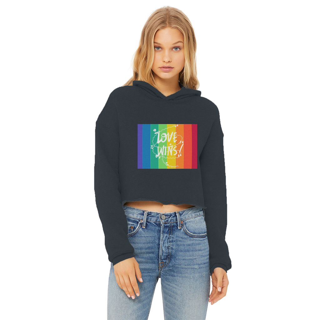 Love Wins Ladies Cropped Raw Edge Hoodie - IAKAM