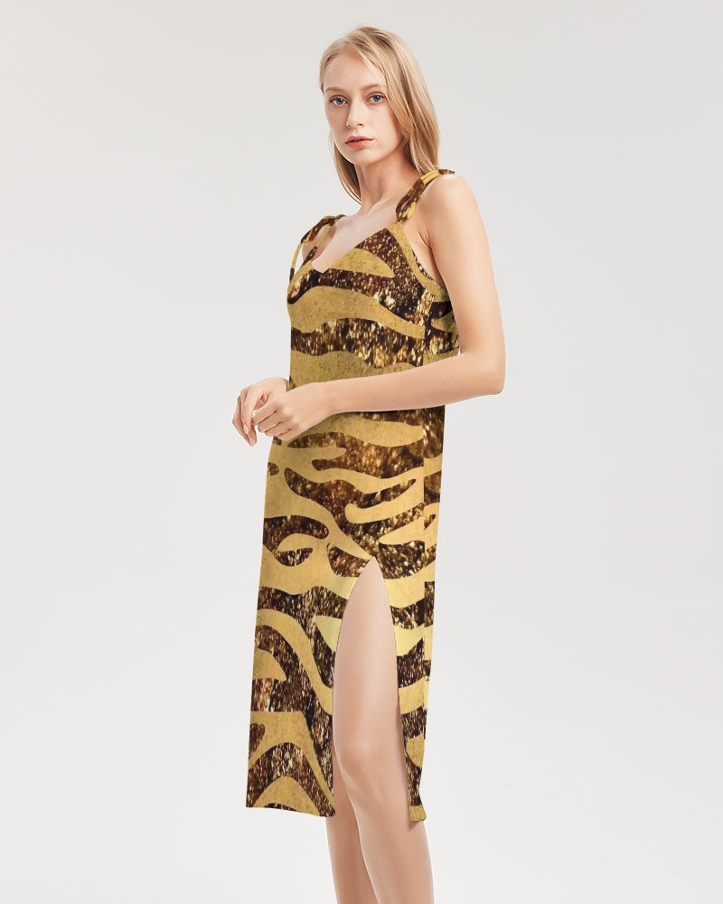 Golden Taz Women's Tie Strap Split Dress - IAKAM