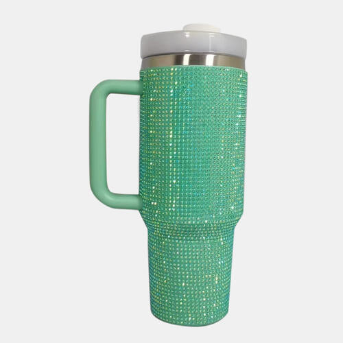 Rhinestone Stainless Steel Tumbler with Straw - IAKAM