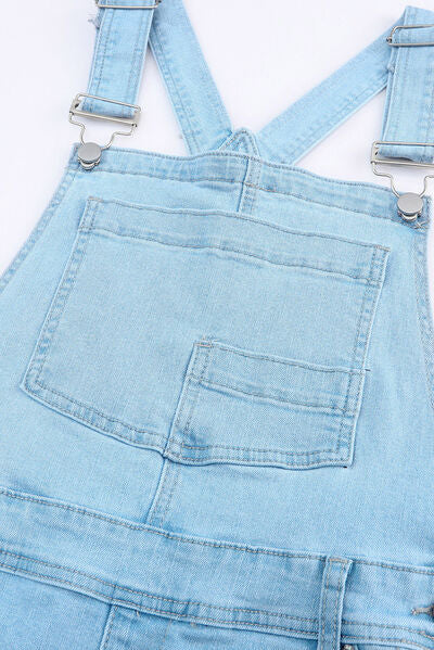 Distressed Denim Overalls with Pockets - IAKAM