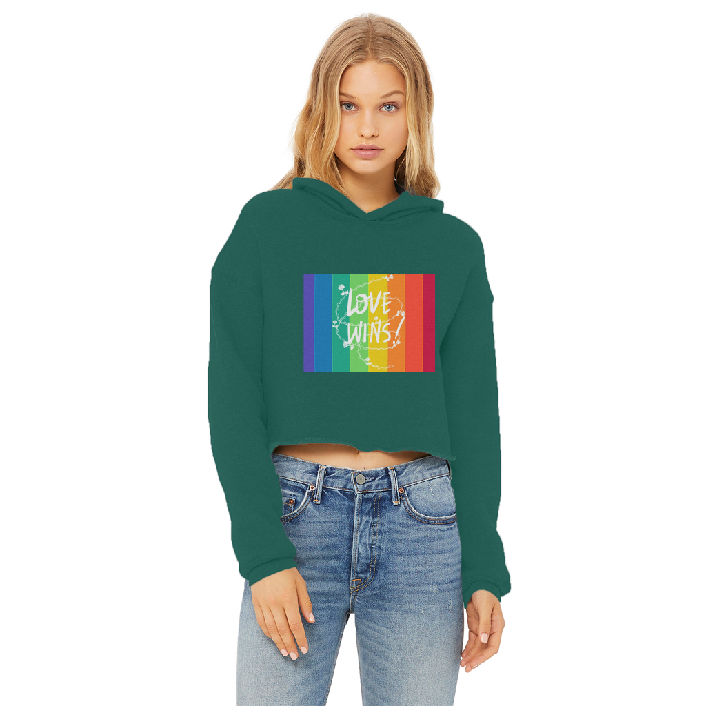 Love Wins Ladies Cropped Raw Edge Hoodie - IAKAM