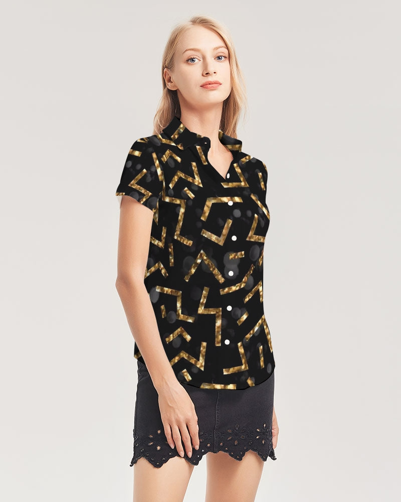 Pixie Night Women's Short Sleeve Button Up - IAKAM