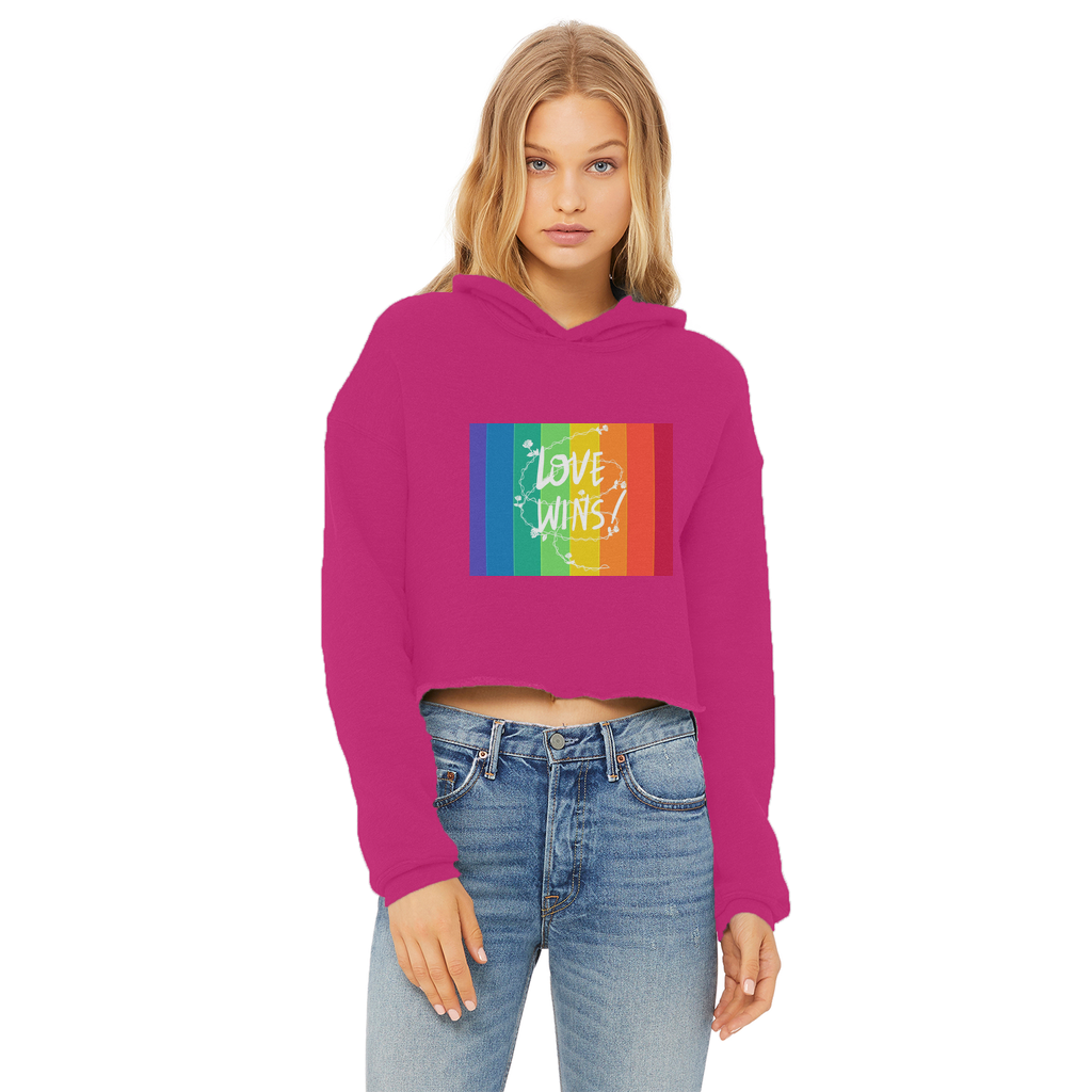 Love Wins Ladies Cropped Raw Edge Hoodie - IAKAM