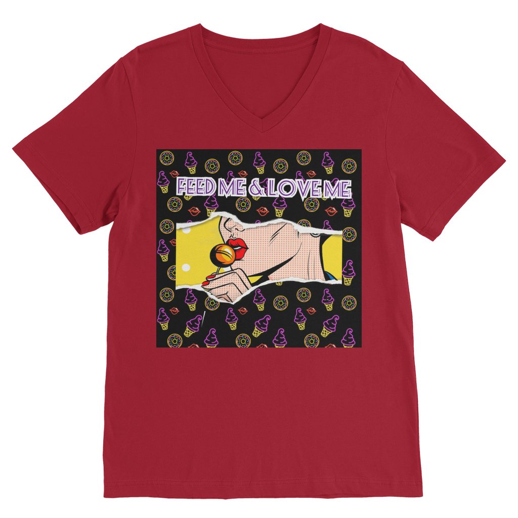 Feed Me Love Me Premium V-Neck T-Shirt - IAKAM