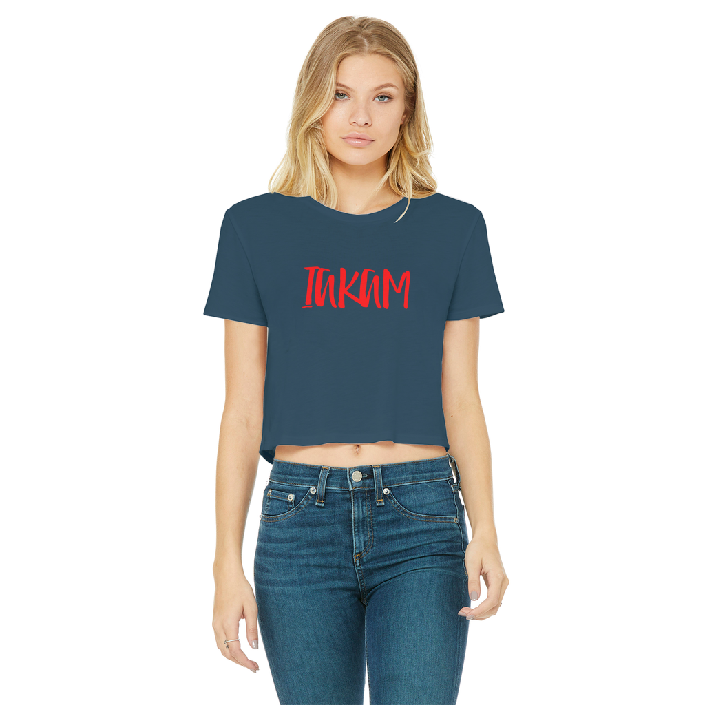 IAKAM Red Classic Women's Cropped Raw Edge T-Shirt - IAKAM