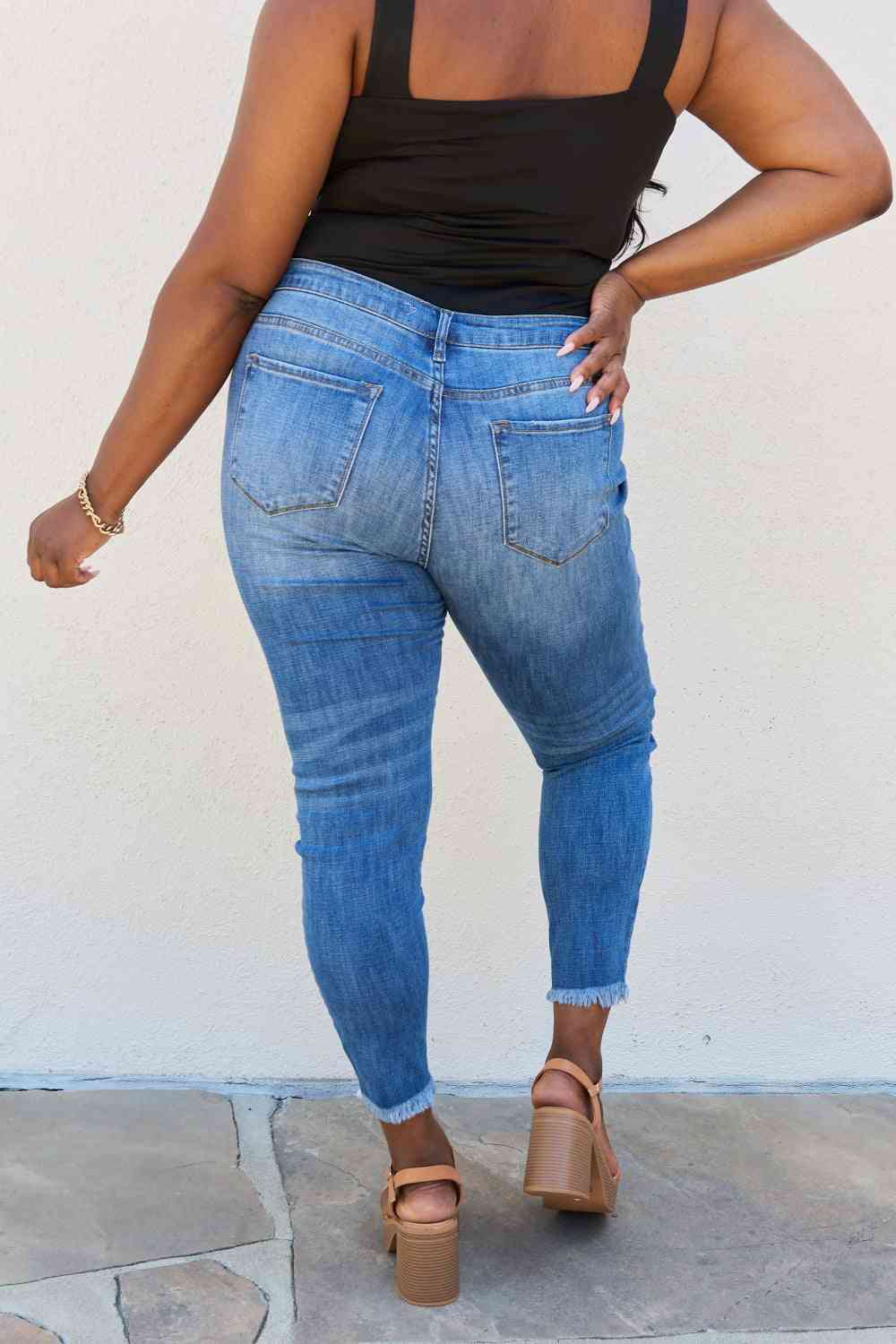 Kancan Lindsay Full Size Raw Hem High Rise Skinny Jeans - IAKAM