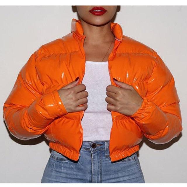 Cute Down Short Jacket Women 2022 Neon Color Cropped Puffer Jacket - IAKAM