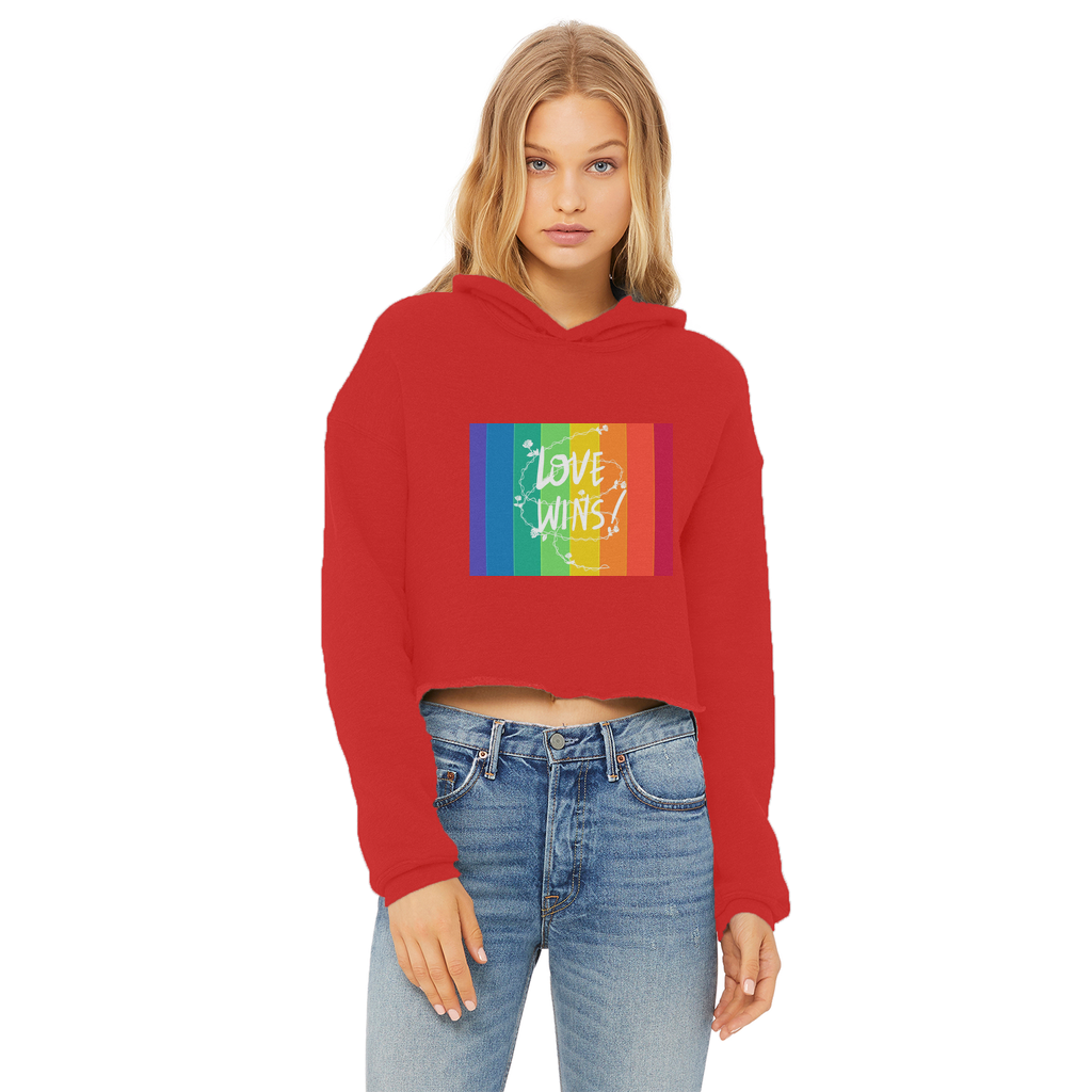 Love Wins Ladies Cropped Raw Edge Hoodie - IAKAM