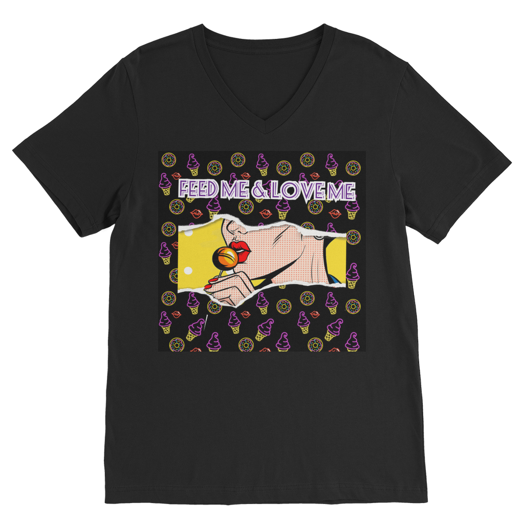 Feed Me Love Me Premium V-Neck T-Shirt - IAKAM